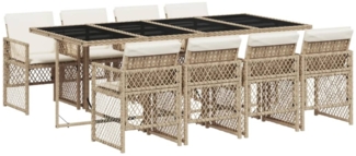 vidaXL 9-tlg. Garten-Essgruppe mit Kissen Beige Poly Rattan 3210742