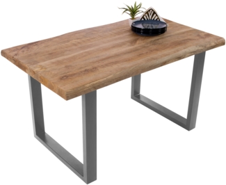 Esstisch Baumkante massiv Mango 140 x 80 U-Gestell silber CALI 140107084