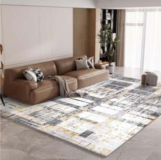 LuxusKollektion Hochflor-Teppich Teppich Flauschig Gelb Grau 200x300 Moderner Art-Design Rug Rutschfest