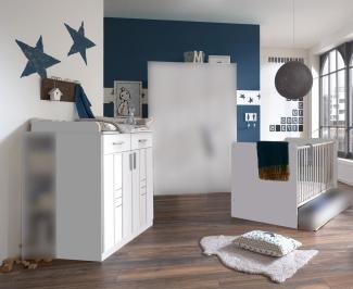Babyzimmer Bela Borkum Kinderzimmer Komplett Set in Landhaus Weiß in verschiedenen Varianten wählbar - 3 teilig , Babybett + Lattenrost + Wickelkommode