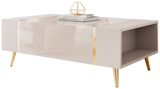 Lookway Couchtisch ONYX – Kaschmir Hochglanz mit goldenen Beinen (1x Tisch), Breite: 104 cm