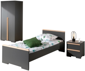 Vipack 'London' 3-tlg. Jugendzimmer-Set Dekor Anthrazit/Absatz Buche natur massiv