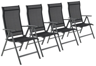 SONGMICS Gartenstuhl-Set 4-tlg., klappbar mit 8-fach verstellbarer Rückenlehne, Aluminiumgestell schwarz, bis 150 kg belastbar