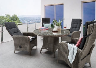 Destiny Garten-Essgruppe PALMA LUNA, (Set, 5-tlg, 1 Tisch Ø, 4 Hochlehner, verstellbar), (Set, 9-tlg, 4 Hochlehner, 1 Tisch Ø 100x75 cm) Aluminium, Polyrattan
