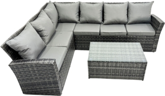 Fimous Hoher Rücken Rattan Ecksofa Set Länger Couchtisch Gartenmöbel Dunkelgrau Linke Option