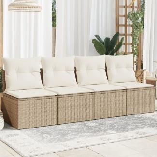 vidaXL Gartensofa mit Kissen 4-Sitzer Beige Poly Rattan