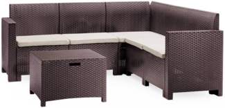 Dmora Loungeset für draußen Somnus, Outdoor-Lounge mit Couchtisch, Terrassenset mit Kissen, Gartenkomposition mit Sofa und Sesseln, Made in Italy, Braun