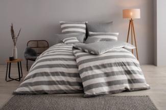 OTTO products Wendebettwäsche Big Stripe, Renforcé (Bio-Baumwolle), 2 teilig, 100% Bio-Baumwolle GOTS zertifiziert, Streifen-Design in Melange-Optik