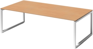 Bisley Cito Konferenztisch 240x120 cm, Tischplatte in Buche, O-Gestell in Weiß - Besprechungstisch & Meetingtisch, großer Chef Schreibtisch XXL-Tisch Konferenzraum Chefbüro, DOF2412-BC-396