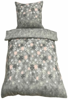 Visaggio Bettwäsche Winter Fleece Bettbezug flauschig warm, Fleece, 2 teilig, Thermofleece kuschelig weich, Schneeflocken