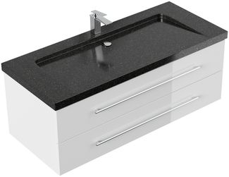 Badmöbel Granit Galaxy Black Damo 130 cm 1 Hahnloch SoftClose weiß hochglanz : Weiss hochglanz