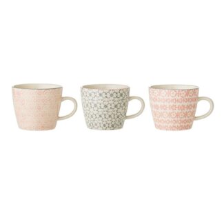 Bloomingville Tasse Cécile Mug, Rose, Stoneware, Keramik, 3er Set, 300 ml, Kaffeetassen, Teetassen, skandinavisches Design, Rose