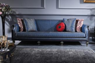 Casa Padrino Luxus Barock Sofa Blau / Gold / Schwarz 240x88 x H. 85 cm