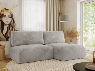 Ecksofa mit Schlaffunktion, lockere Kissen, Wohnzimmerecke mit L-förmigem und Bettkästen, Wellenfeder auf dem Sitz - VIVO - Hellgrau Plüschstoff - rechte Seite