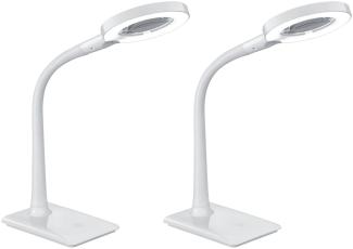 LED Schreibtischlampen 2er Set Weiß flexibel mit Lupe, 3fach Dimmer