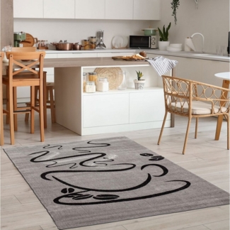 Vimoda Teppich Küchenteppich Grau Trendiger Kaffee Motiv, Rechteckig, Höhe: 5 mm, Küchenteppiche, Cappuccino, Muster Tasse, Esszimmer, Küche