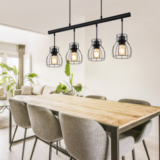 Hängeleuchte, 4-Flammig, Käfig-Design, schwarz, L 77 cm