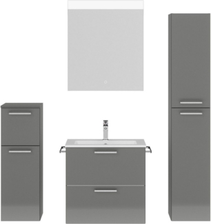 nobilia® Badmöbel-Set Tolvina, (4-St, vormontiert, mit Soft-Close), Hochglanz, inkl. Spiegel mit Touch-Sensor, in vier Breiten