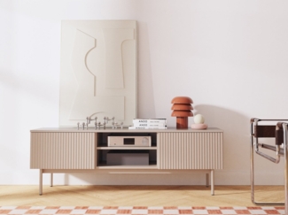 Beautysofa TV-Schrank Soft, Rillenfronten & Push-to-Open-System (mit zwei Schränken und einem offenen Fach, In der trendigen Farbe Kaschmir)