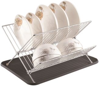 Abtropfgestell mit Tropfschale - Geschirrständer 2 Ebenen, klappbar & kompakt