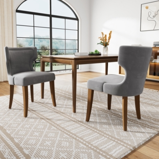 2er Set Samtstuhl mit Massivholzbeinen, Höhenverstellbar, Weicher Sitzkomfort, Polsterstuhl in Grau
