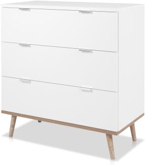 KHG Kommode 3 Schubladen Scandi, Sideboard aus Holzwerkstoff weiß foliert für Wohnzimmer und Esszimmer, 80 x 86 x 40 cm (B/H/T)