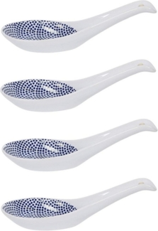 WestCraft Suppenlöffel White and blue Series ASIATICA, Porzellan-Löffel-Set Asien / Ramen (4 Stück), 14 cm - Reis-Löffel - Suppen-Löffel, Servier-Löffel - Spoon-Set