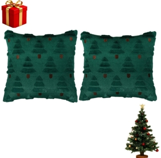 CLTYQ Kissenbezüge 2er Set Weihnachtskissenbezüge 45x45 cm, Stickerei mit Weihnachtsbaum, (2 Stück), Kunstpelz Zottelig, Ideal für Sofa, Schlafzimmer & Winterdekoration