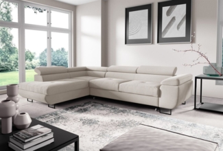 Ecksofa mit Schlaffunktion DECLAN Stoff Poso Altweiß Ottomane Links