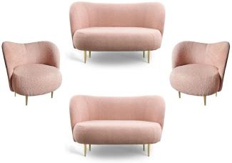 Casa Padrino Luxus Wohnzimmer Set Rosa / Gold - 2 Luxus Sofas mit gebogener Rückenlehne & 2 Luxus Sessel mit gebogener Rückenlehne - Wohnzimmer Möbel - Luxus Möbel - Luxus Einrichtung