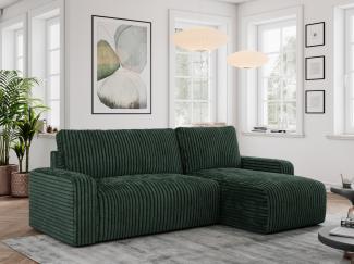 Ecksofa L-form, mit Schlaffunktion und Bettkasten - ARGOS, Grün, Cord