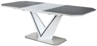 Casa Padrino Designer Esstisch Weiß / Grau / Silber 160-220 x 90 x H. 76 cm - Ausziehbarer Esszimmertisch mit Keramikplatten - Esszimmer Möbel