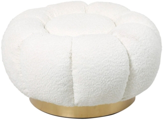 Pouf Florel aus Boucle-Stoff, Weiß, 65x65x35 cm