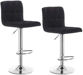 Stilvoller Barstuhl 2er-Set aus Leinen & Metallbeinen schwarz