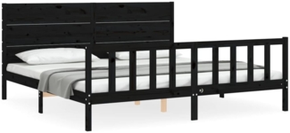 vidaXL Massivholzbett mit Kopfteil Schwarz 200x200 cm 3192775