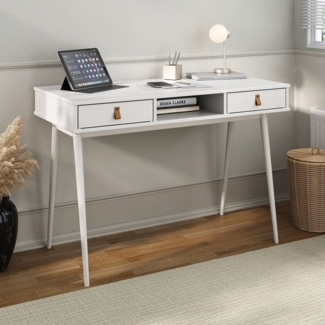 IDIMEX Schreibtisch KIM, moderner Bürotisch mit 2 Schubladen und Ablage aus Massivholz weiß