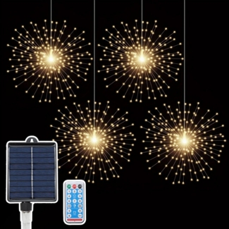 Salcar LED Solarleuchte 4er Solarleuchte Feuerwerk Lichterkette Wasserdicht Solarlichter, 2 Lademodi USB & Solar /3 Helligkeitsstufen/8 Leuchtmodi/Timerfunktion