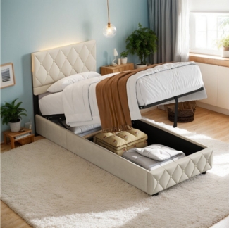 MODFU Polsterbett Funktionsbett Stauraumbett (Strapazierfähig und schmutzabweisend,elastische Polsterung, 90x200 cm ohne Matratze), Lattenrost, schlichtes Design