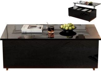 SeedWave Couchtisch Moderner Sofatisch LED Höhenverstellbarer Kaffeetisch mit Staufächern, USB-Anschluss, Hochglänzende Oberfläche