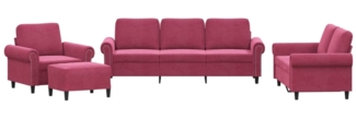 vidaXL 4-tlg. Sofagarnitur mit Kissen Weinrot Samt 3202184