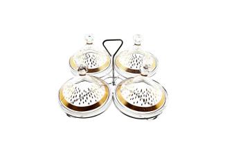 Almina Snackschale Snack-Set Tajine 9 Teilig aus Glas mit goldenen und silbernen Muster