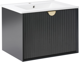 Wandmontierter Waschbeckenunterschrank mit Waschbecken BONAIRE 60 cm Schwarz