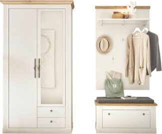 Home affaire Garderoben-Set WESTMINSTER TOPSELLER!, (3-St, Schuhbank, Paneel, Garderobenschrank), im romantischen Landhausstil