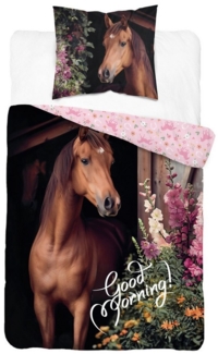 Detexpol Bettwäsche Set Pferdemotiv 100% Baumwolle, Größe: 140x200 cm, 70x80 cm, Baumwolle, 2 teilig
