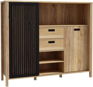 Kommode JYTANA Highboard und Schiebetüre Mauvella Eiche ca. 150 x 130 x 41 cm