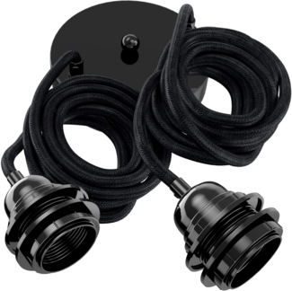 HOOPZI - Pendelleuchte - Hang 2 Flammig - 2,5m Textilkabel Seil - 2 X E27 Fassung - Vintage Retro schwarz