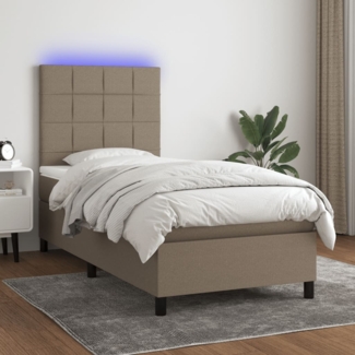 vidaXL Boxspringbett mit Matratze & LED Taupe 80x200 cm Stoff 3134833