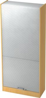 bümö Rollladenschrank 5 OH abschließbar in Buche/Silber mit Chromgriff, SET90-6-S-CE