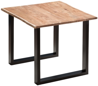 Esstisch Tisch natürliche Baumkante Akazie massiv Kufengestell Natur 90x90 schwarz Quinn 526293