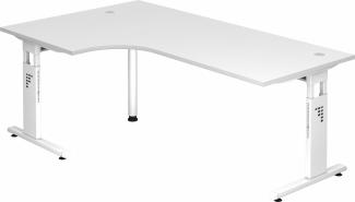 bümö höhenverstellbarer Eckschreibtisch O-Serie 200x120 cm in weiß, Gestell in weiß - Schreibtisch L Form, großer Tisch für's Büro, Computertisch höhenverstellbar, OS-82-W-W